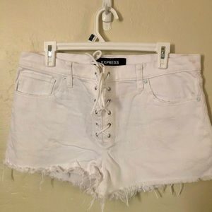 Express white denim shorts